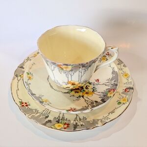 Crown Staffordahire Hand Painted Teacup & Saucer & Plate Set